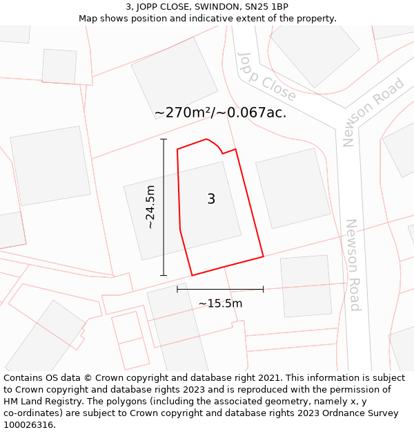 3, JOPP CLOSE, SWINDON, SN25 1BP: Plot and title map