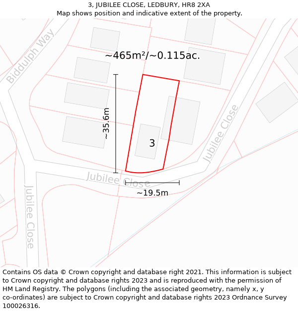 3, JUBILEE CLOSE, LEDBURY, HR8 2XA: Plot and title map