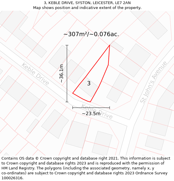 3, KEBLE DRIVE, SYSTON, LEICESTER, LE7 2AN: Plot and title map