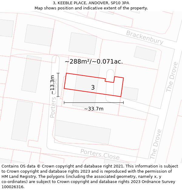 3, KEEBLE PLACE, ANDOVER, SP10 3PA: Plot and title map