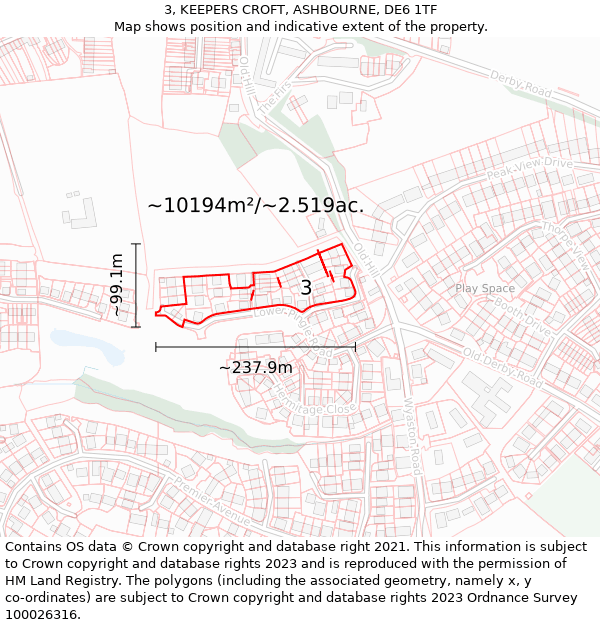 3, KEEPERS CROFT, ASHBOURNE, DE6 1TF: Plot and title map