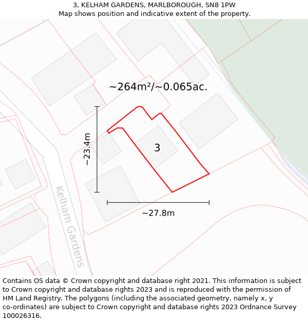 3, KELHAM GARDENS, MARLBOROUGH, SN8 1PW: Plot and title map