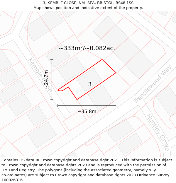 3, KEMBLE CLOSE, NAILSEA, BRISTOL, BS48 1SS: Plot and title map