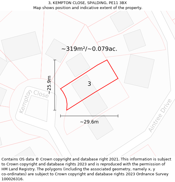 3, KEMPTON CLOSE, SPALDING, PE11 3BX: Plot and title map