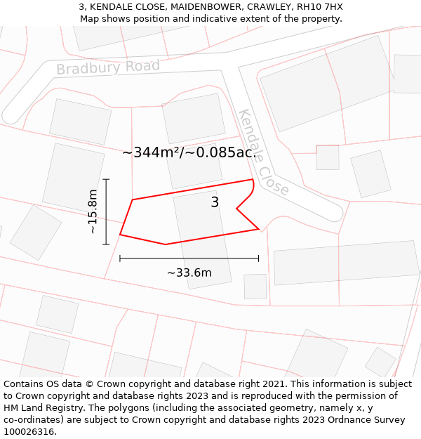 3, KENDALE CLOSE, MAIDENBOWER, CRAWLEY, RH10 7HX: Plot and title map