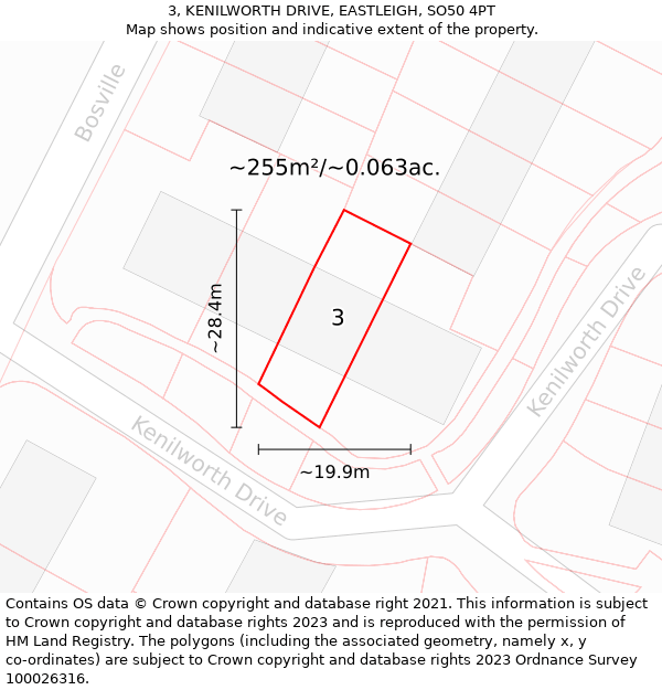 3, KENILWORTH DRIVE, EASTLEIGH, SO50 4PT: Plot and title map