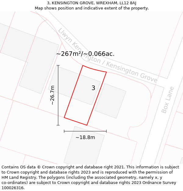 3, KENSINGTON GROVE, WREXHAM, LL12 8AJ: Plot and title map