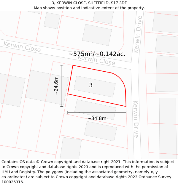 3, KERWIN CLOSE, SHEFFIELD, S17 3DF: Plot and title map