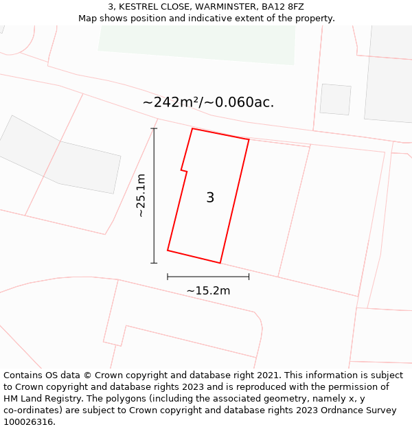 3, KESTREL CLOSE, WARMINSTER, BA12 8FZ: Plot and title map