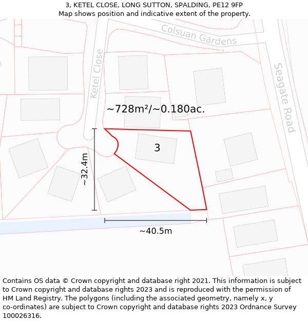 3, KETEL CLOSE, LONG SUTTON, SPALDING, PE12 9FP: Plot and title map