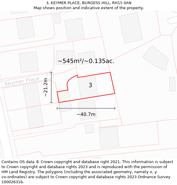 3, KEYMER PLACE, BURGESS HILL, RH15 0AN: Plot and title map