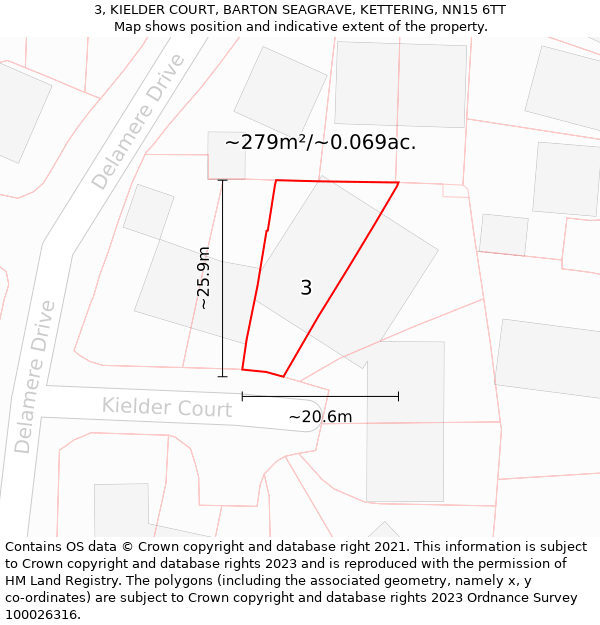 3, KIELDER COURT, BARTON SEAGRAVE, KETTERING, NN15 6TT: Plot and title map