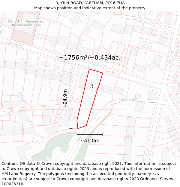 3, KILN ROAD, FAREHAM, PO16 7UA: Plot and title map