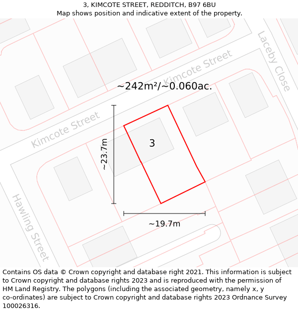 3, KIMCOTE STREET, REDDITCH, B97 6BU: Plot and title map