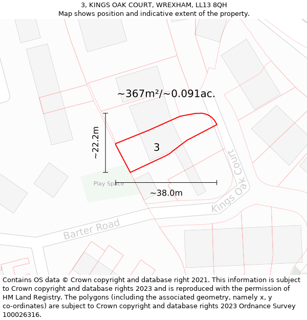 3, KINGS OAK COURT, WREXHAM, LL13 8QH: Plot and title map