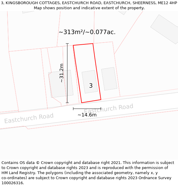 3, KINGSBOROUGH COTTAGES, EASTCHURCH ROAD, EASTCHURCH, SHEERNESS, ME12 4HP: Plot and title map