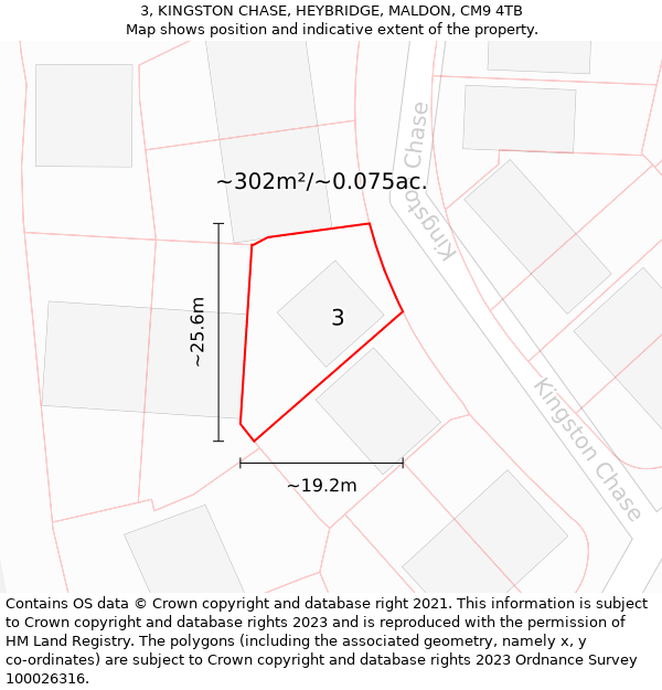 3, KINGSTON CHASE, HEYBRIDGE, MALDON, CM9 4TB: Plot and title map