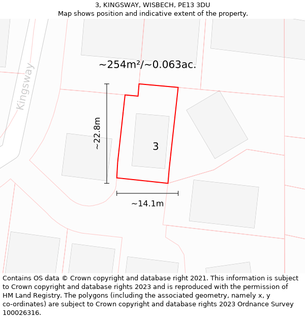 3, KINGSWAY, WISBECH, PE13 3DU: Plot and title map