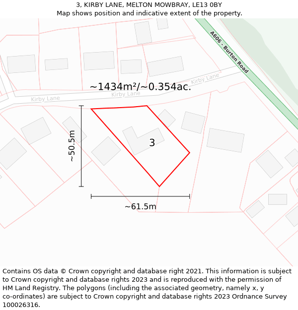 3, KIRBY LANE, MELTON MOWBRAY, LE13 0BY: Plot and title map