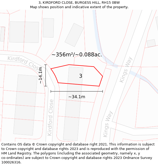 3, KIRDFORD CLOSE, BURGESS HILL, RH15 0BW: Plot and title map