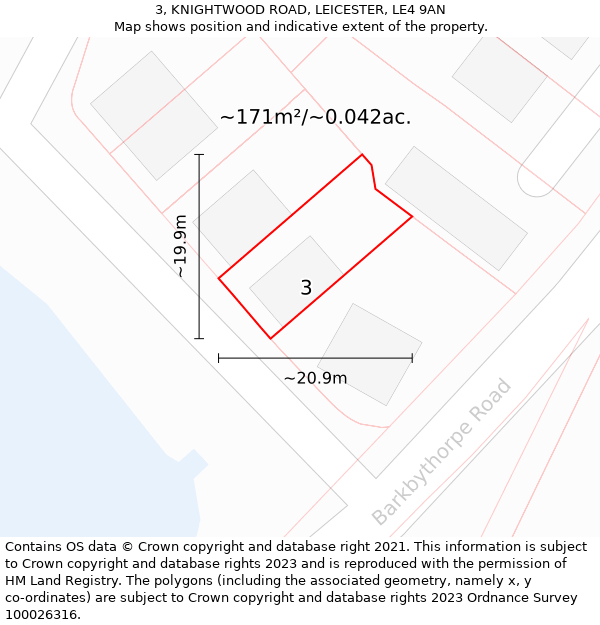 3, KNIGHTWOOD ROAD, LEICESTER, LE4 9AN: Plot and title map