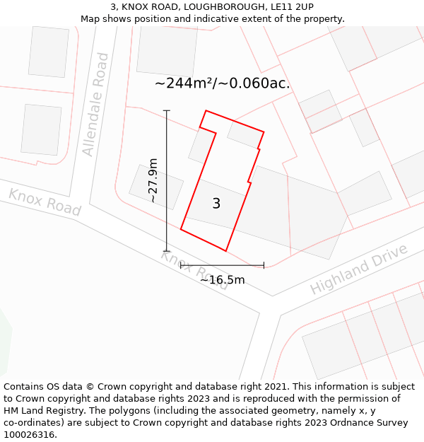 3, KNOX ROAD, LOUGHBOROUGH, LE11 2UP: Plot and title map
