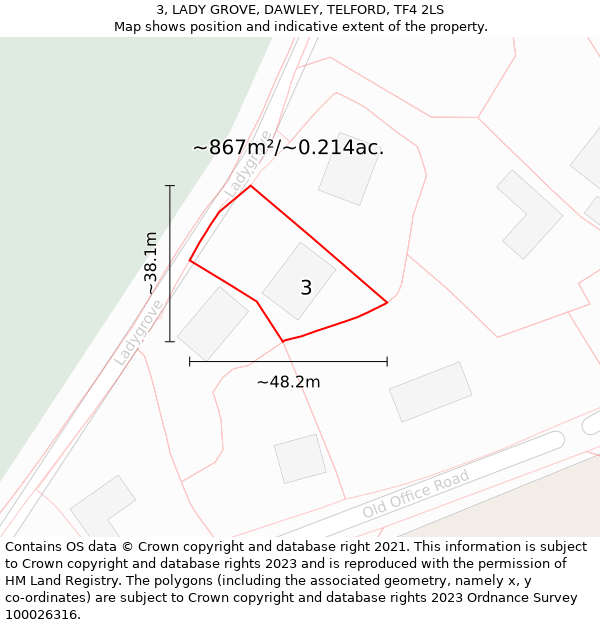 3, LADY GROVE, DAWLEY, TELFORD, TF4 2LS: Plot and title map