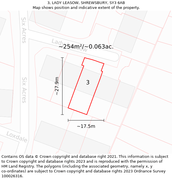 3, LADY LEASOW, SHREWSBURY, SY3 6AB: Plot and title map