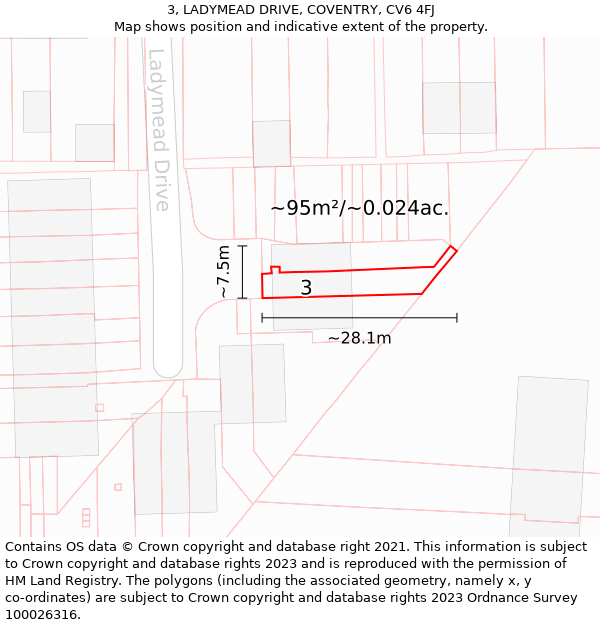3, LADYMEAD DRIVE, COVENTRY, CV6 4FJ: Plot and title map