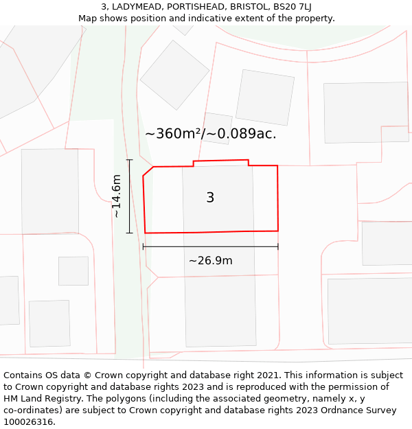 3, LADYMEAD, PORTISHEAD, BRISTOL, BS20 7LJ: Plot and title map