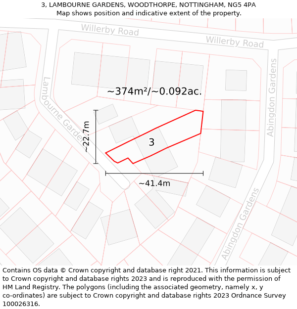 3, LAMBOURNE GARDENS, WOODTHORPE, NOTTINGHAM, NG5 4PA: Plot and title map