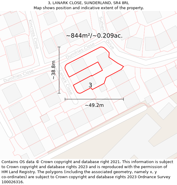 3, LANARK CLOSE, SUNDERLAND, SR4 8RL: Plot and title map