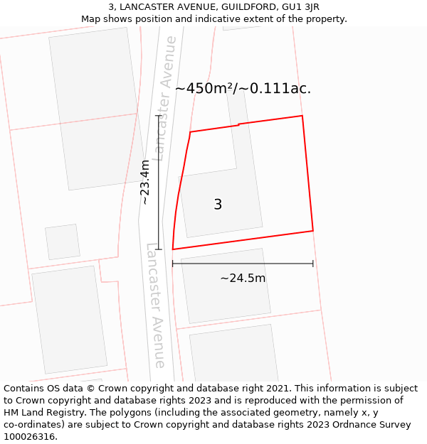 3, LANCASTER AVENUE, GUILDFORD, GU1 3JR: Plot and title map