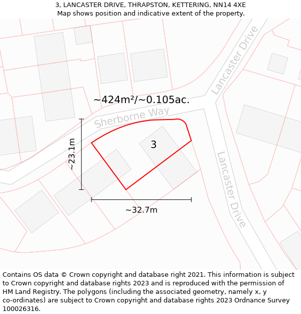 3, LANCASTER DRIVE, THRAPSTON, KETTERING, NN14 4XE: Plot and title map