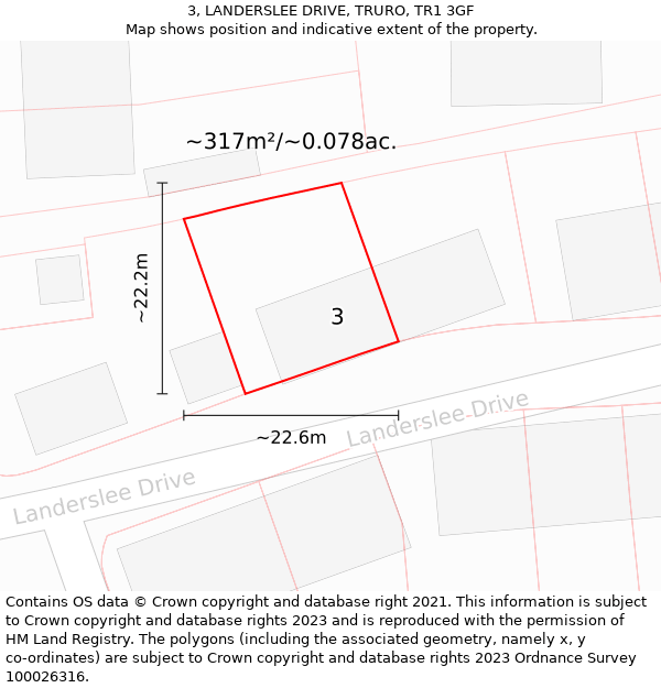 3, LANDERSLEE DRIVE, TRURO, TR1 3GF: Plot and title map