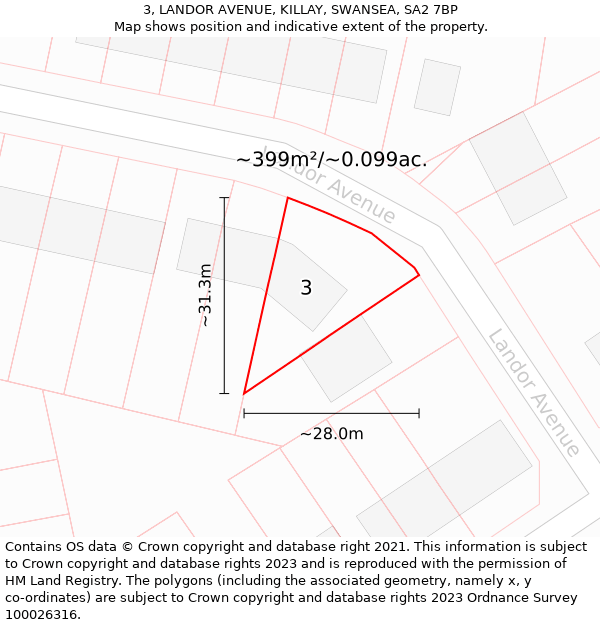 3, LANDOR AVENUE, KILLAY, SWANSEA, SA2 7BP: Plot and title map