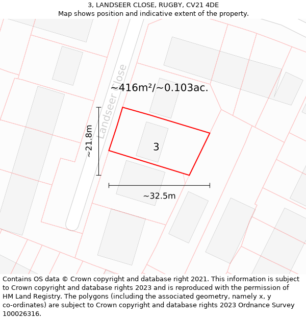 3, LANDSEER CLOSE, RUGBY, CV21 4DE: Plot and title map