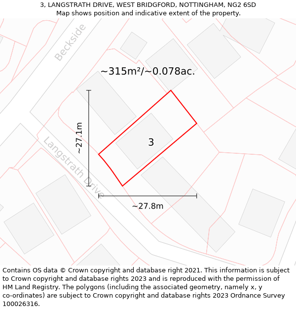 3, LANGSTRATH DRIVE, WEST BRIDGFORD, NOTTINGHAM, NG2 6SD: Plot and title map