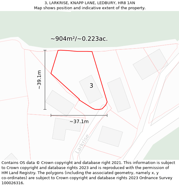 3, LARKRISE, KNAPP LANE, LEDBURY, HR8 1AN: Plot and title map