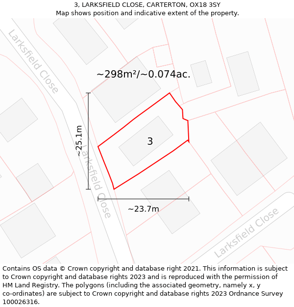 3, LARKSFIELD CLOSE, CARTERTON, OX18 3SY: Plot and title map