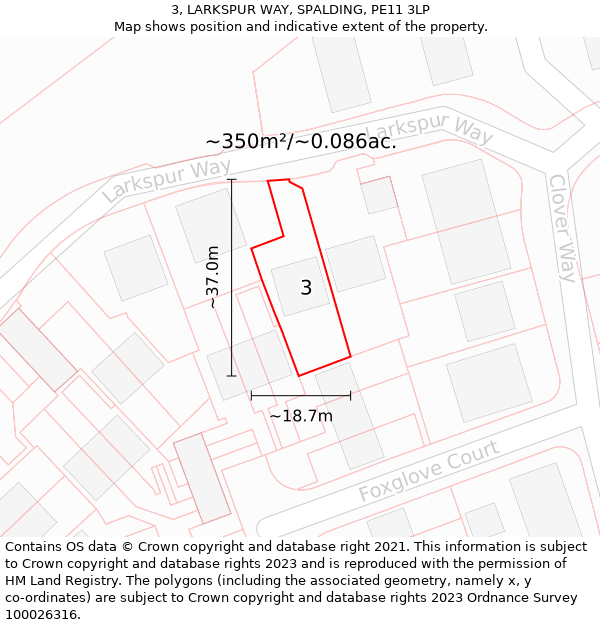 3, LARKSPUR WAY, SPALDING, PE11 3LP: Plot and title map