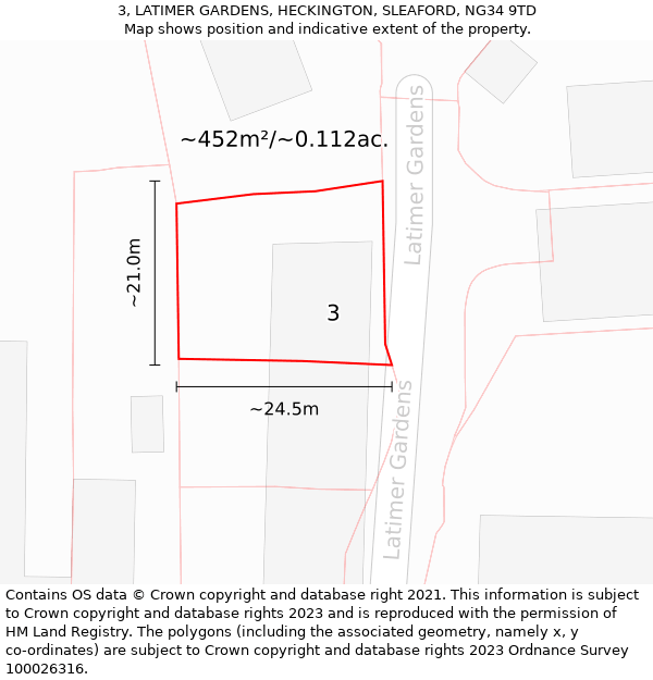 3, LATIMER GARDENS, HECKINGTON, SLEAFORD, NG34 9TD: Plot and title map