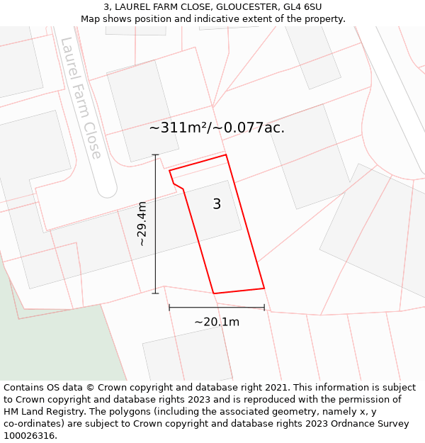 3, LAUREL FARM CLOSE, GLOUCESTER, GL4 6SU: Plot and title map