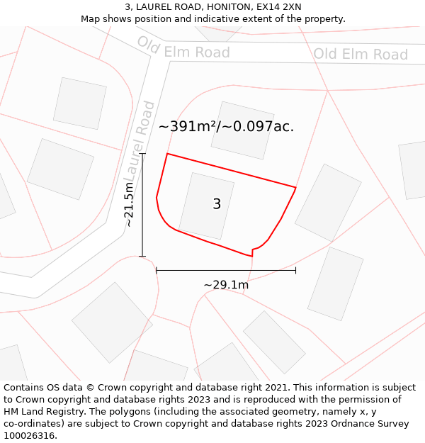 3, LAUREL ROAD, HONITON, EX14 2XN: Plot and title map
