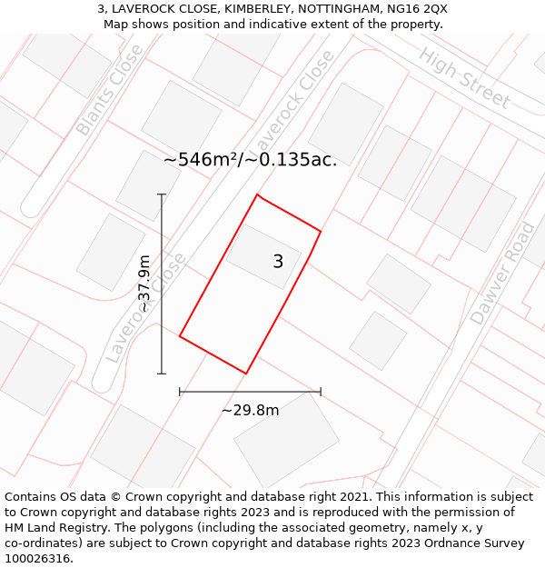 3, LAVEROCK CLOSE, KIMBERLEY, NOTTINGHAM, NG16 2QX: Plot and title map