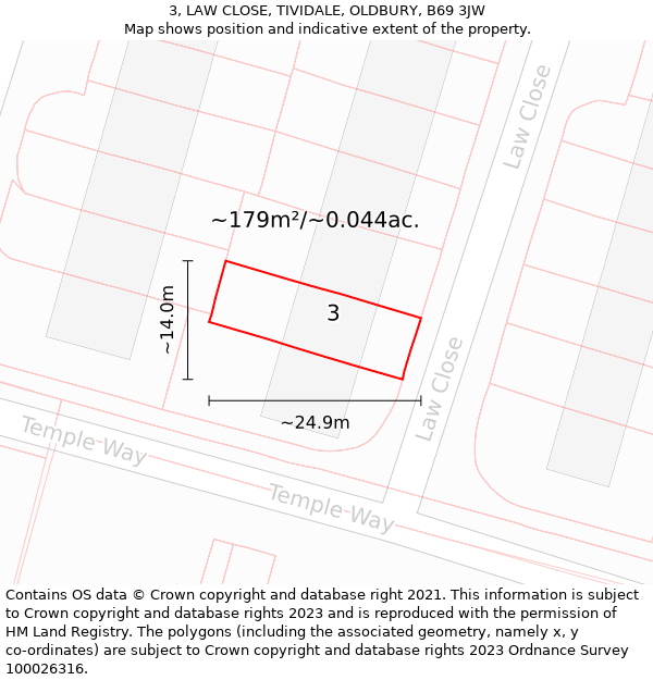 3, LAW CLOSE, TIVIDALE, OLDBURY, B69 3JW: Plot and title map