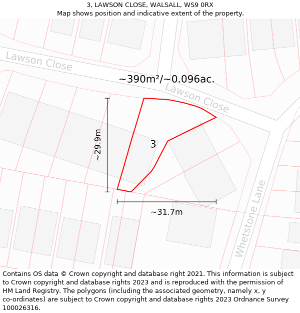 3, LAWSON CLOSE, WALSALL, WS9 0RX: Plot and title map