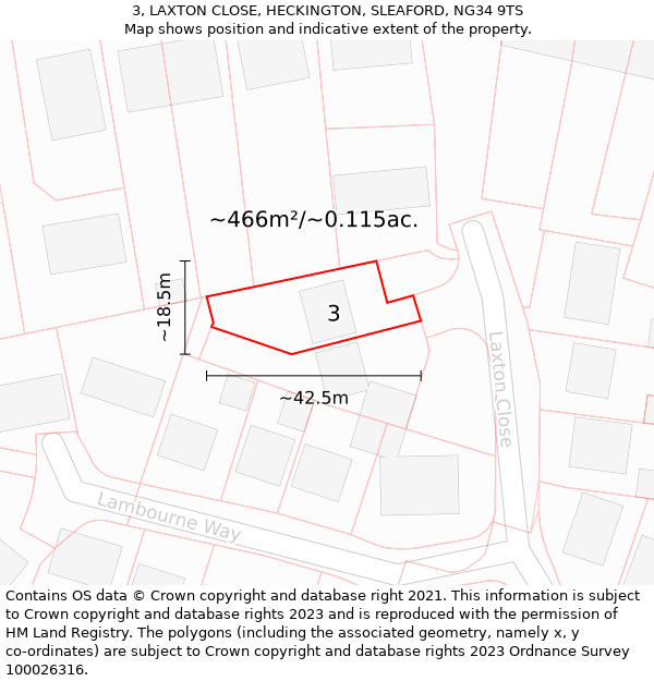 3, LAXTON CLOSE, HECKINGTON, SLEAFORD, NG34 9TS: Plot and title map