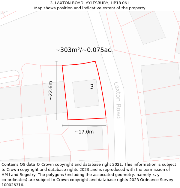 3, LAXTON ROAD, AYLESBURY, HP18 0NL: Plot and title map