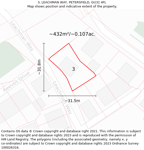 3, LEACHMAN WAY, PETERSFIELD, GU31 4FL: Plot and title map